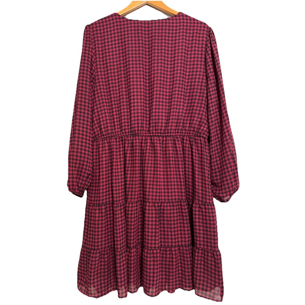Maurice's Women's Plaid‎ Tiered Dress Red & Black 1X Whimsy Preppy Cottagecore - Picture 4 of 10